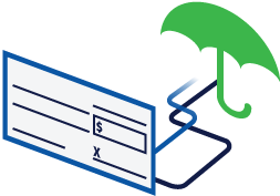 a check with an umbrella